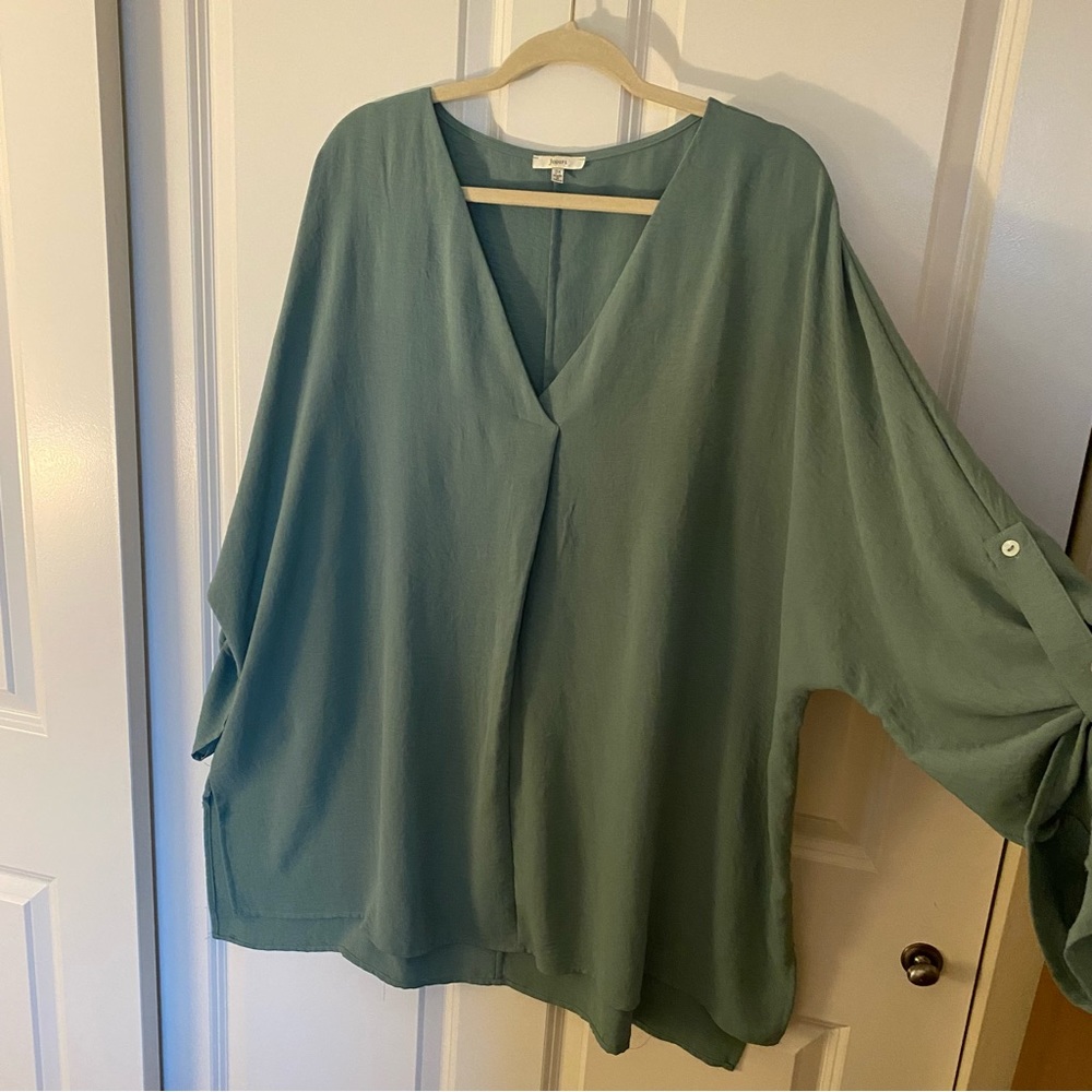 Blue-Green Linen-Like Top